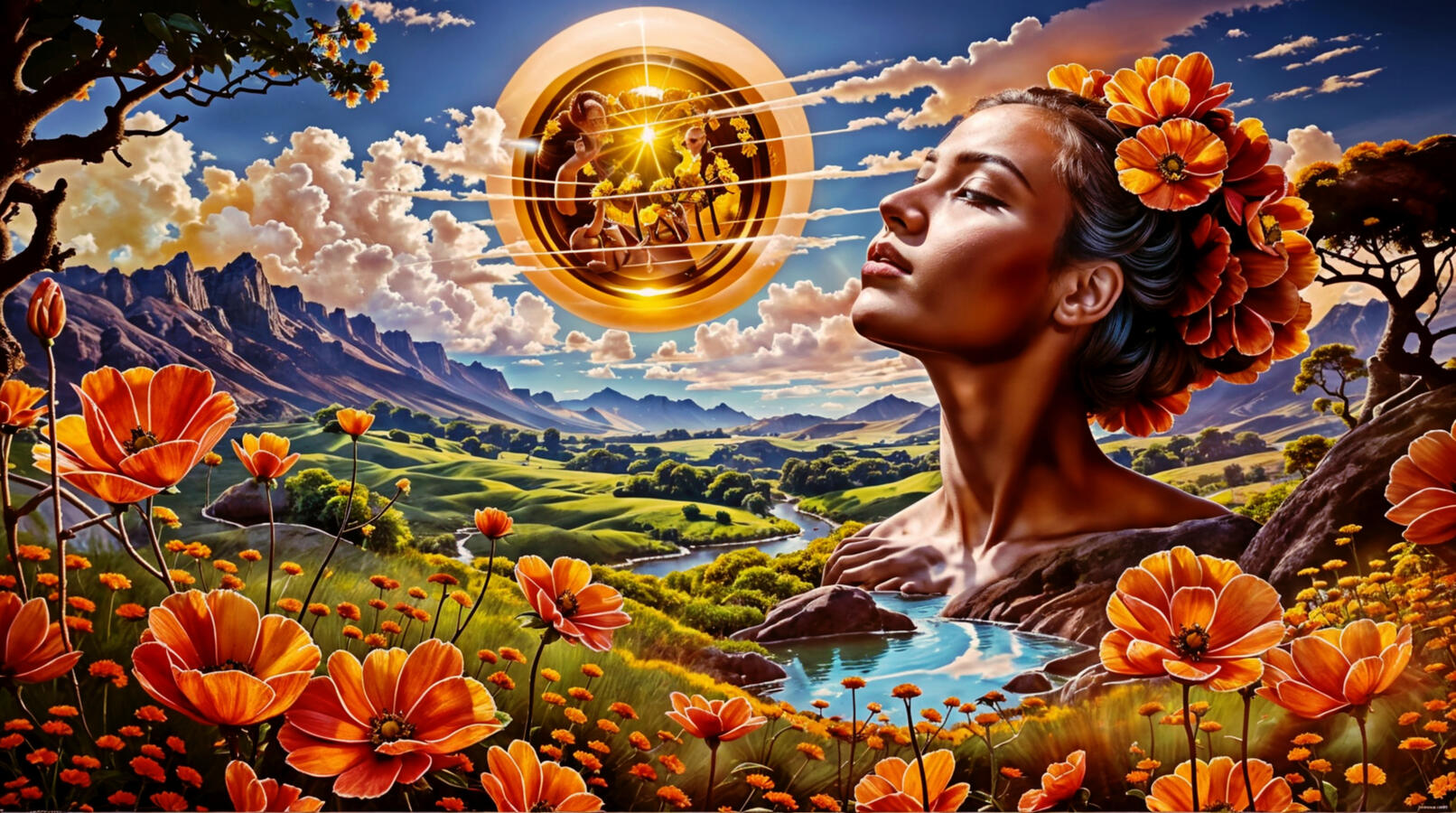 Gaia and her Field of Orange Poppies